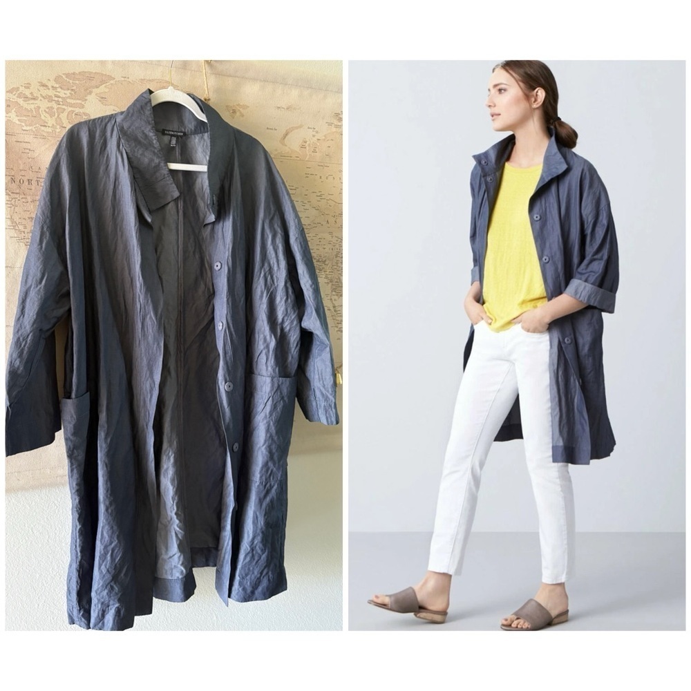 Eileen Fisher Jacket Organic Denim Cotton Metallic Thread Coat Size XL Oversized